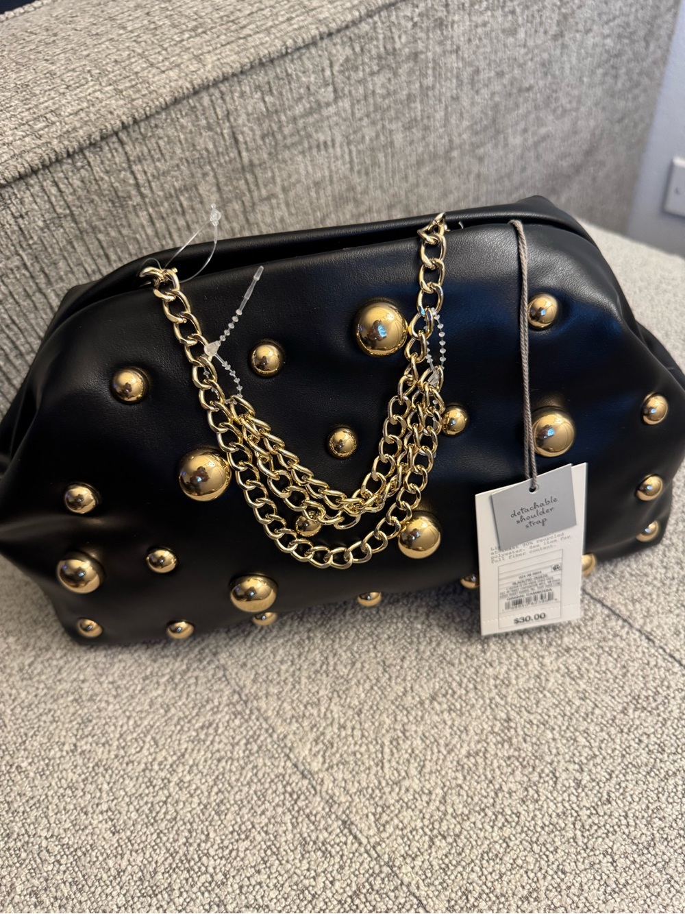 Women's A new Day Black Studded Chain-Handle Shoulder Bag